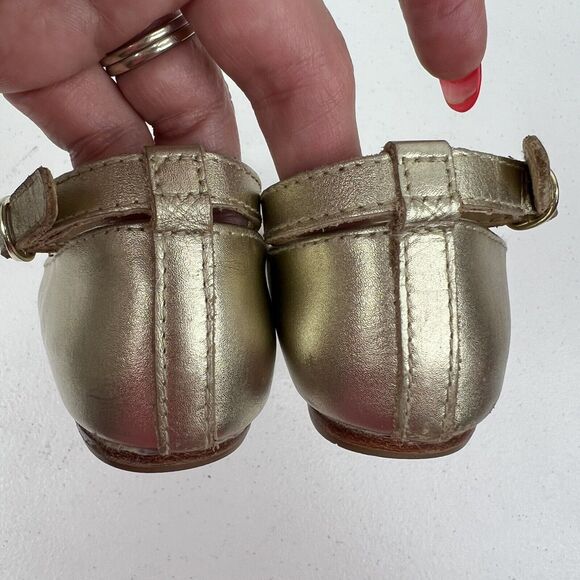 Janie and Jack Size 8 Gold Metallic Bow Ballet Flats Ankle Straps W Buckles - Picture 8 of 14